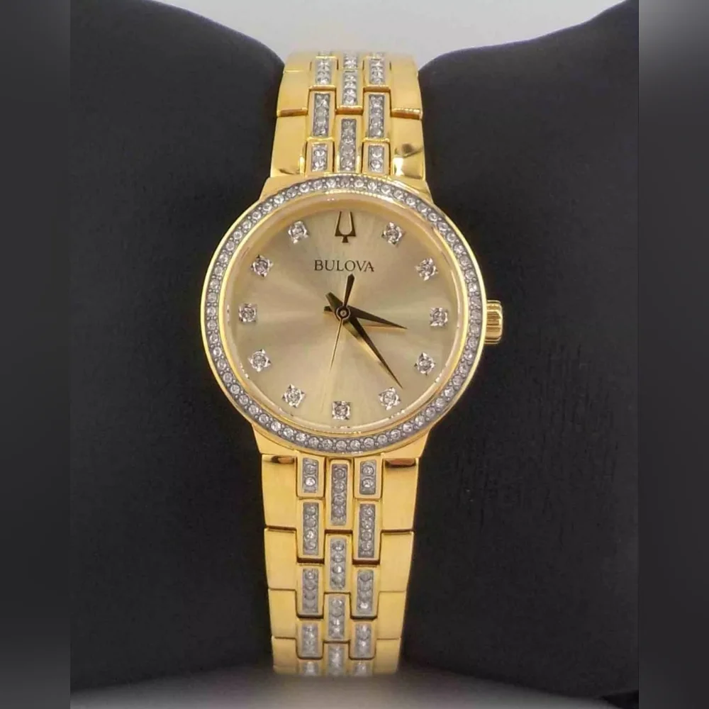 ***BRAND NEW*** Bulova Womens Crystal Accent Gold Tone Stainless Steel - Picture 2 of 9